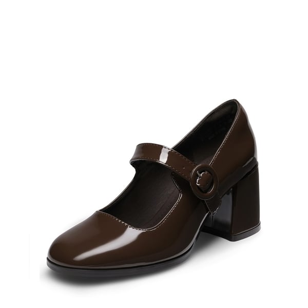 Chunky Mary Jane Pumps - BRIGHT BROWN -  0
